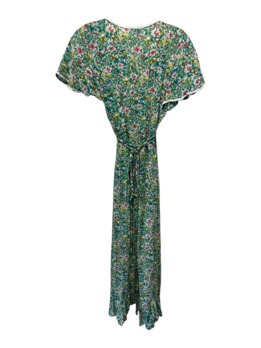 Poupette St. Barth Size S Green & Multi Viscose Floral Cap Sleeve Wrap Dress Green & Multi / S