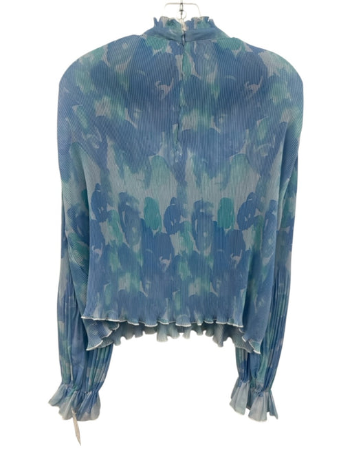 Ganni Size 38 Mixed Blues Polyester Accordion Pleats Long Balloon Sleeve Top Mixed Blues / 38