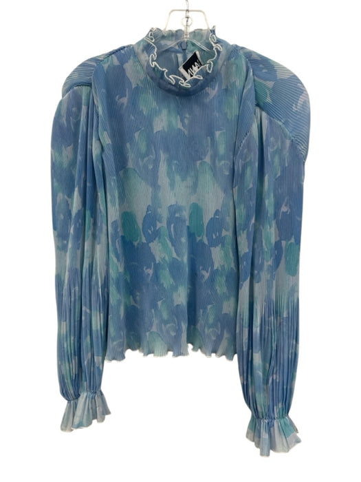 Ganni Size 38 Mixed Blues Polyester Accordion Pleats Long Balloon Sleeve Top Mixed Blues / 38
