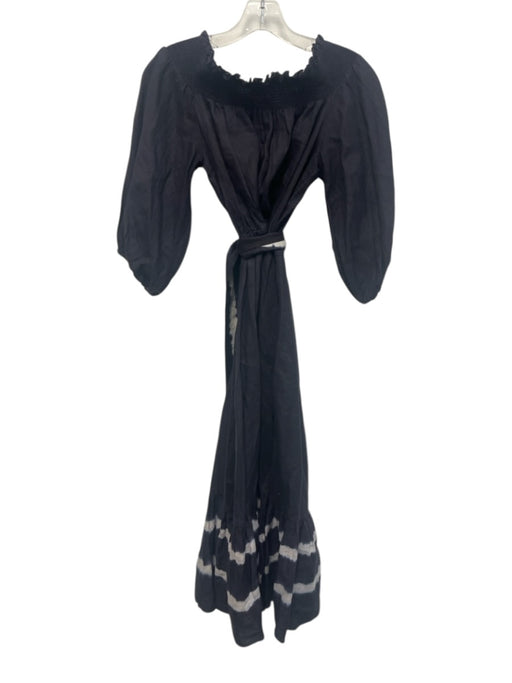 Sachin & Babi Size S Navy Blue & White Linen Off Shoulder Shirred Top Dress Navy Blue & White / S