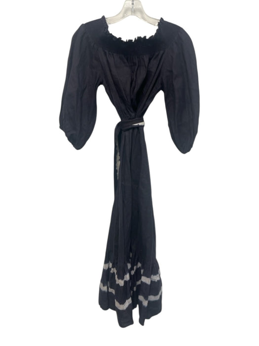 Sachin & Babi Size S Navy Blue & White Linen Off Shoulder Shirred Top Dress Navy Blue & White / S