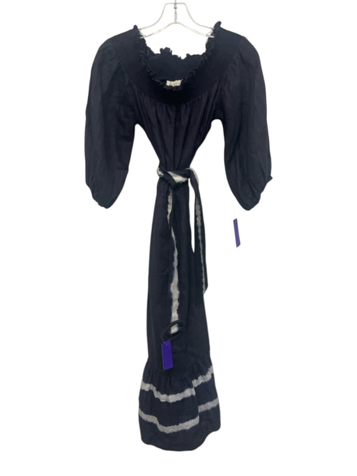 Sachin & Babi Size S Navy Blue & White Linen Off Shoulder Shirred Top Dress Navy Blue & White / S