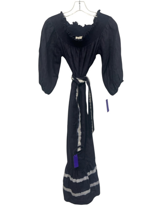 Sachin & Babi Size S Navy Blue & White Linen Off Shoulder Shirred Top Dress Navy Blue & White / S