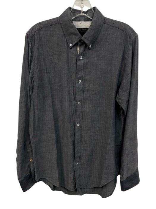 Rag & Bone Size S Blue Cotton Blend Herringbone Button Down Long Sleeve Shirt Blue / S