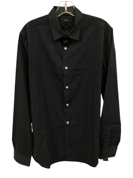 Vince Size S Navy Blue & White Cotton All Over Print Men's Long Sleeve Shirt Navy Blue & White / S