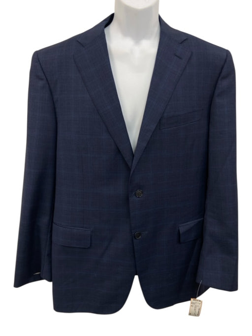 Canali Navy Blue Wool Plaid 2 Button Men's Suit Navy Blue / 54