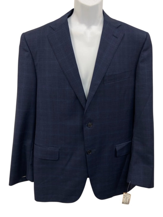 Canali Navy Blue Wool Plaid 2 Button Men's Suit Navy Blue / 54