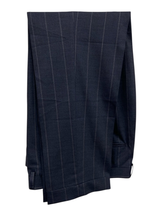 Isaia Blue Wool Striped 2 Button Men's Suit Blue / 56R