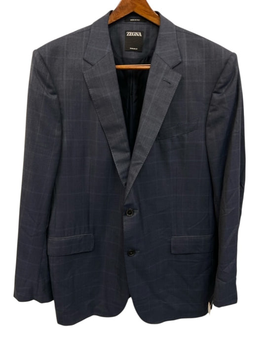 Zegna Blue Wool Plaid 2 Button Men's Suit Blue / 56