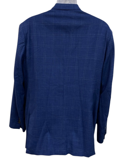 Isaia Blue Wool Plaid 2 Button Men's Suit Blue / 56R