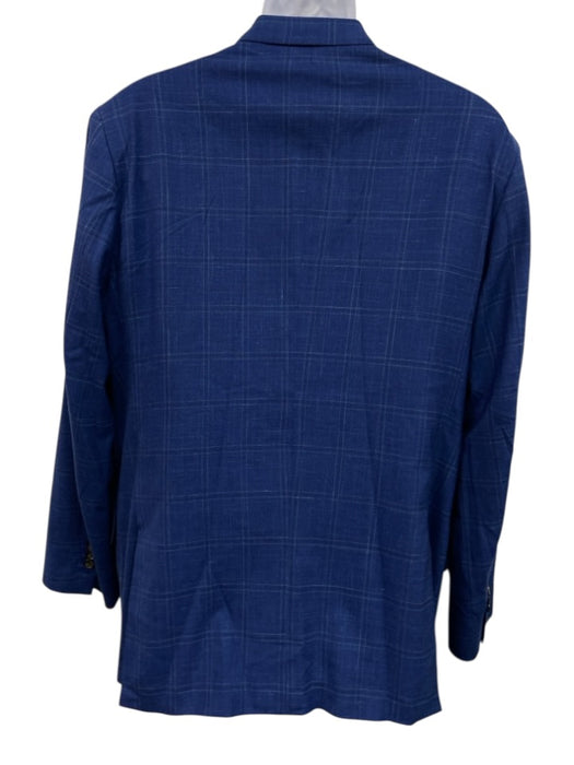 Isaia Blue Wool Plaid 2 Button Men's Suit Blue / 56R