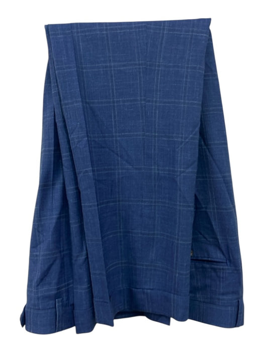Isaia Blue Wool Plaid 2 Button Men's Suit Blue / 56R