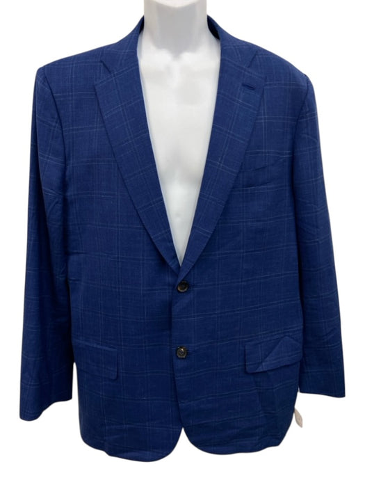 Isaia Blue Wool Plaid 2 Button Men's Suit Blue / 56R