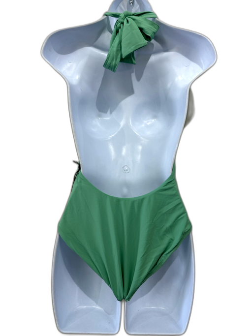We Wore What Size L Sage green Nylon Halter V Neck Tie Neck One Piece Swimsuit Sage green / L