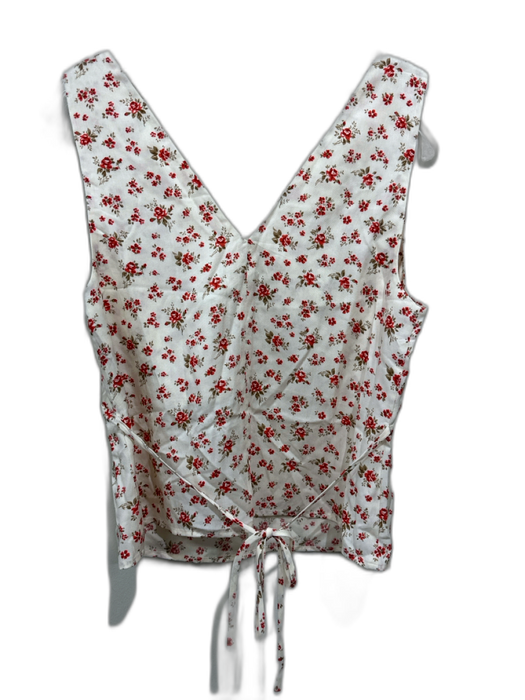 Reformation Size S Cream & Red Tencel Sleeveless V Neck Floral Tie Back Top Cream & Red / S