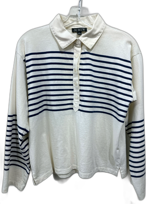 J. Crew Size S Cream & Navy Cotton Long Sleeve Horizontal Stripe 1/4 Button Top Cream & Navy / S