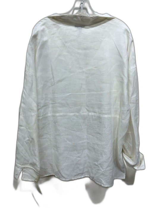 Worth Size L White Linen Long Sleeve 1/2 Button Paneled Oversize Top White / L