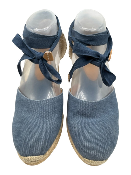 Castaner Shoe Size 40 Light Wash Cotton Denim Raffia Base Espadrille Sandals Light Wash / 40