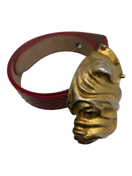 Christopher Ross Red & Gold Snakeskin Buckle Gold Tone Buckle Bulldog Belts Red & Gold / M