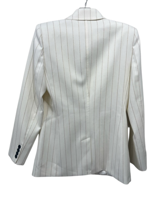 ME + EM Size 8 Cream & Gold Polyester & Wool Metallic Pin Stripe Blazer Jacket Cream & Gold / 8