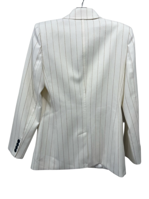 ME + EM Size 8 Cream & Gold Polyester & Wool Metallic Pin Stripe Blazer Jacket Cream & Gold / 8