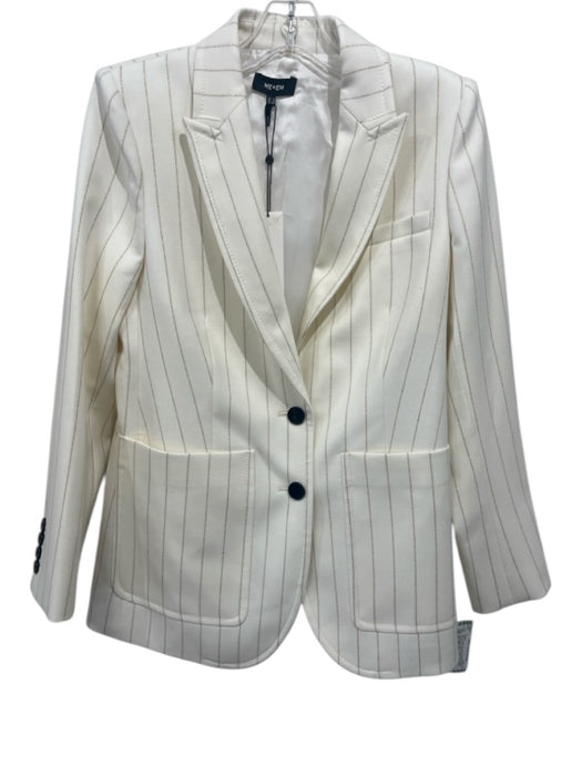 ME + EM Size 8 Cream & Gold Polyester & Wool Metallic Pin Stripe Blazer Jacket Cream & Gold / 8