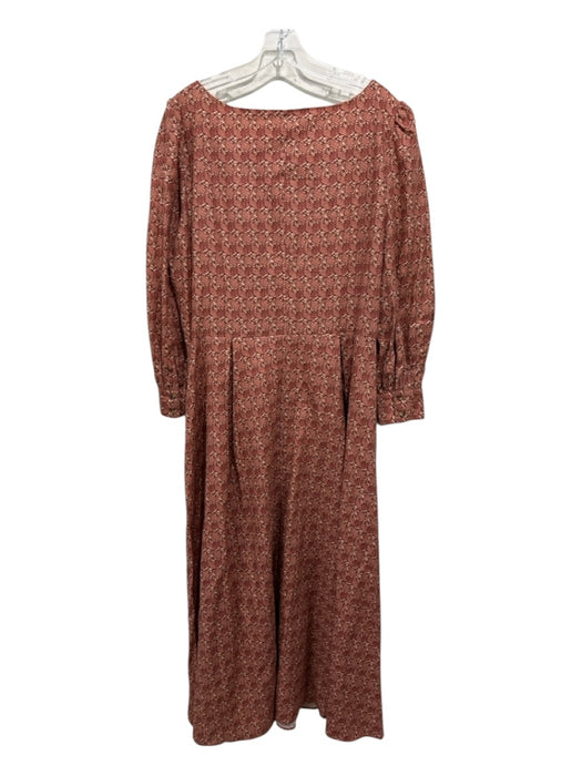 Parterre Size 4 Orange & Brown Linen & Cotton Long Balloon Sleeve Chevron Dress Orange & Brown / 4