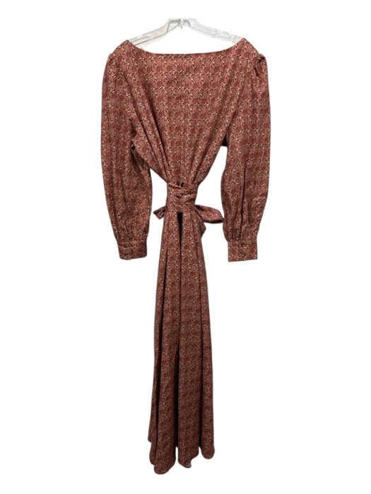 Parterre Size 4 Orange & Brown Linen & Cotton Long Balloon Sleeve Chevron Dress Orange & Brown / 4