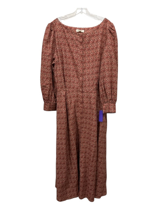 Parterre Size 4 Orange & Brown Linen & Cotton Long Balloon Sleeve Chevron Dress Orange & Brown / 4