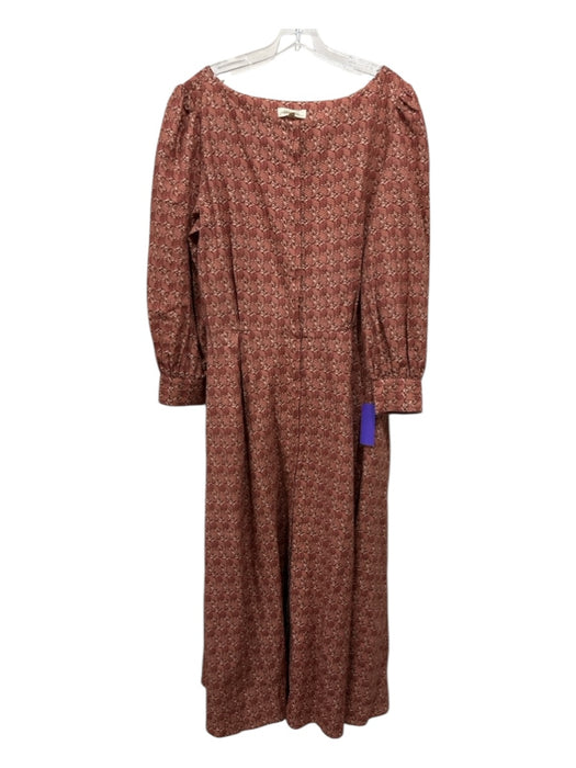 Parterre Size 4 Orange & Brown Linen & Cotton Long Balloon Sleeve Chevron Dress Orange & Brown / 4