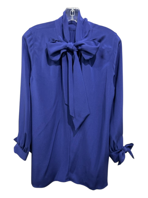 Ann Mashburn Size S Royal Blue Silk Long Sleeve Wrist Tie Mock Neck Neck Tie Top Royal Blue / S