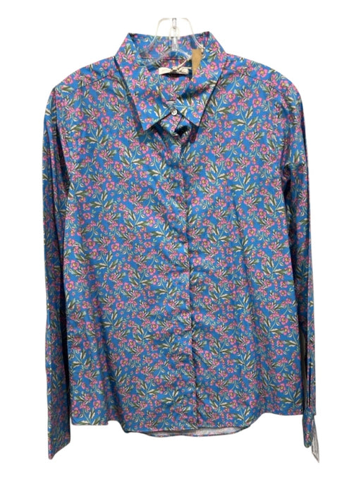 Ann Mashburn Size Large Light Blue, Pink & Multi Cotton Long Sleeve Floral Top Light Blue, Pink & Multi / Large