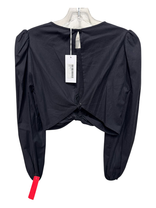 Reformation Size 4 Black Cotton Blend Keyhole Back Twist Long Balloon Sleeve Top Black / 4