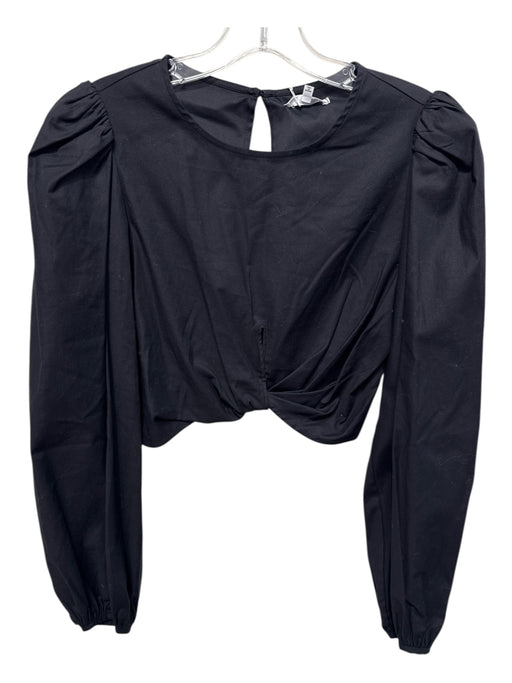 Reformation Size 4 Black Cotton Blend Keyhole Back Twist Long Balloon Sleeve Top Black / 4