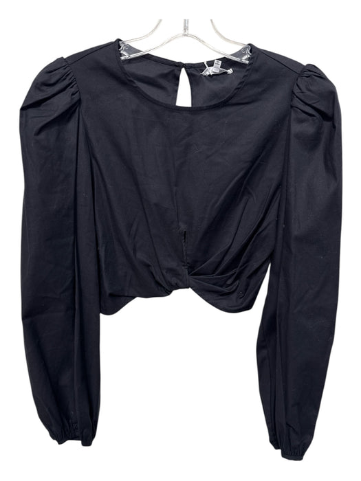 Reformation Size 4 Black Cotton Blend Keyhole Back Twist Long Balloon Sleeve Top Black / 4