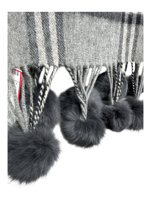 Gray, Red, Black Cashmere pom pom fringe Plaid Fringe Rectangle scarf Gray, Red, Black / One Size