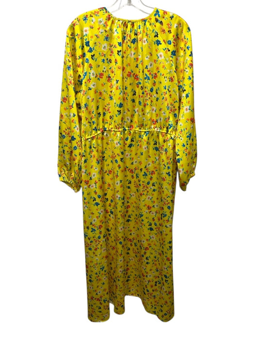 Ann Mashburn Size L Yellow, Blue & Multi Print Polyester Floral V Neck Dress Yellow, Blue & Multi Print / L