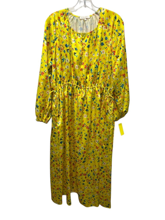 Ann Mashburn Size L Yellow, Blue & Multi Print Polyester Floral V Neck Dress Yellow, Blue & Multi Print / L