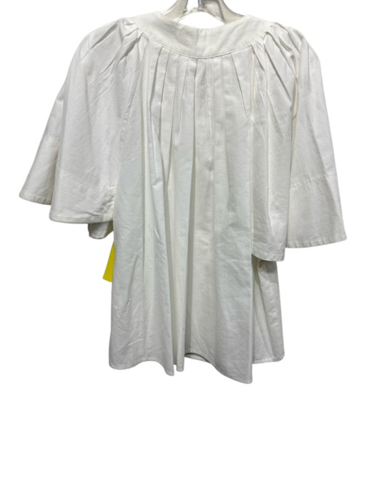 Pomander Place Size L White Cotton 1/2 Flutter Sleeve V Neck Boxy Top White / L