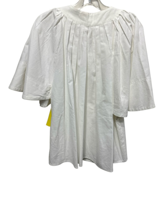 Pomander Place Size L White Cotton 1/2 Flutter Sleeve V Neck Boxy Top White / L