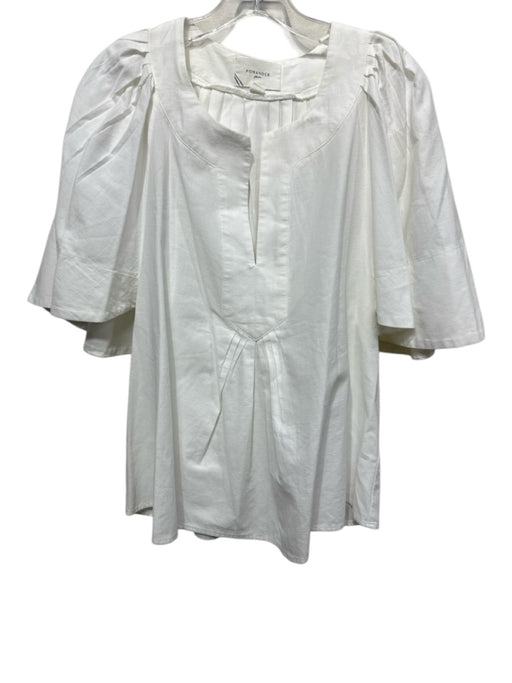 Pomander Place Size L White Cotton 1/2 Flutter Sleeve V Neck Boxy Top White / L