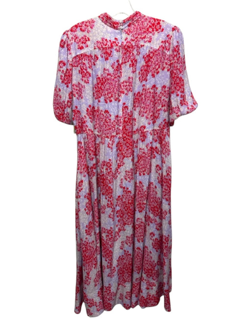 ME + EM Size 12 Red, Lavender & White Viscose Blend Short Balloon Sleeve Dress Red, Lavender & White / 12