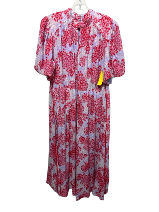 ME + EM Size 12 Red, Lavender & White Viscose Blend Short Balloon Sleeve Dress Red, Lavender & White / 12