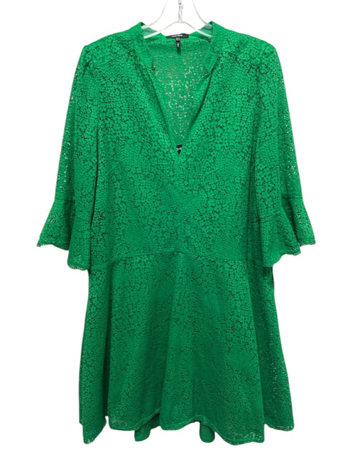 ME + EM Size 10 Kelly Green Viscose Blend 1/2 Flutter Sleeve Lace V Neck Dress Kelly Green / 10