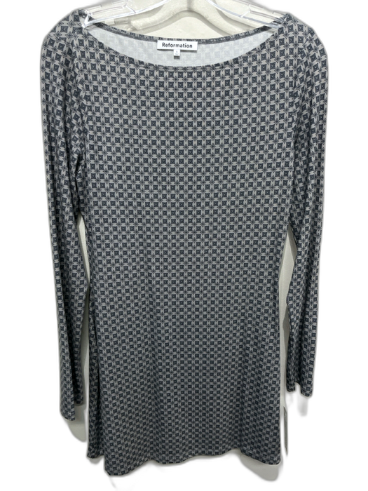 Reformation Size Small Gray & Black Tencel Long Sleeve Geo Print Wide Neck Dress Gray & Black / Small