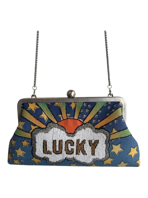 Sarah's Bag Blue & Multi Canvas Beaded stars Kiss Lock Cross Body Bag Blue & Multi / S