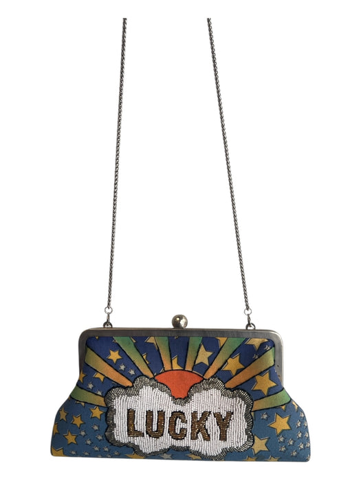 Sarah's Bag Blue & Multi Canvas Beaded stars Kiss Lock Cross Body Bag Blue & Multi / S
