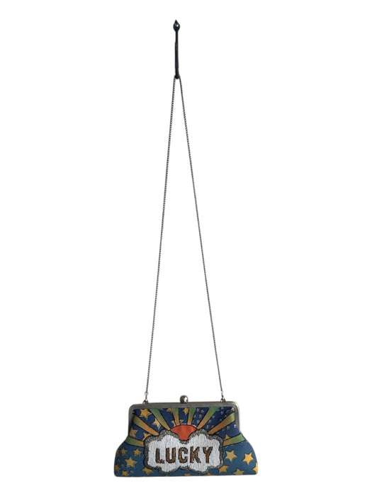 Sarah's Bag Blue & Multi Canvas Beaded stars Kiss Lock Cross Body Bag Blue & Multi / S
