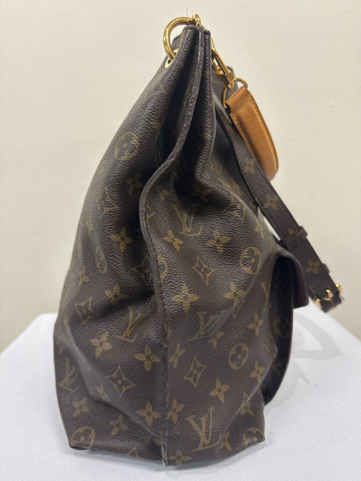 Louis Vuitton Brown Print Leather One Handle Hobo Gold Hardware Bag