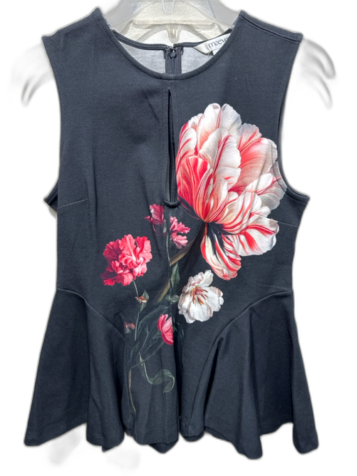 Maeve Size S Gray, Pink, White Viscose Blend Flower keyhole front Peplum Top Gray, Pink, White / S